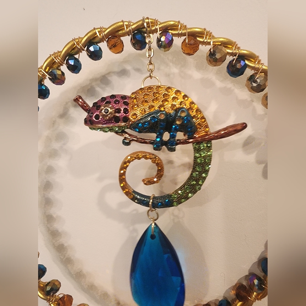 Handcrafted Plant Trellis, Colorful Chameleon - Picture 3 of 5
